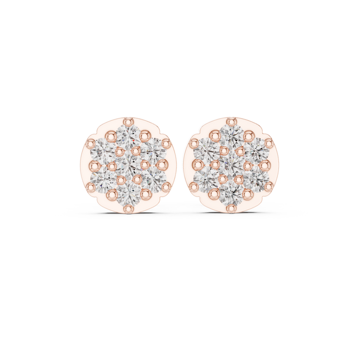 Round Brilliant Diamond Floral Cluster Prong Set Classic Disc Stud Earrings