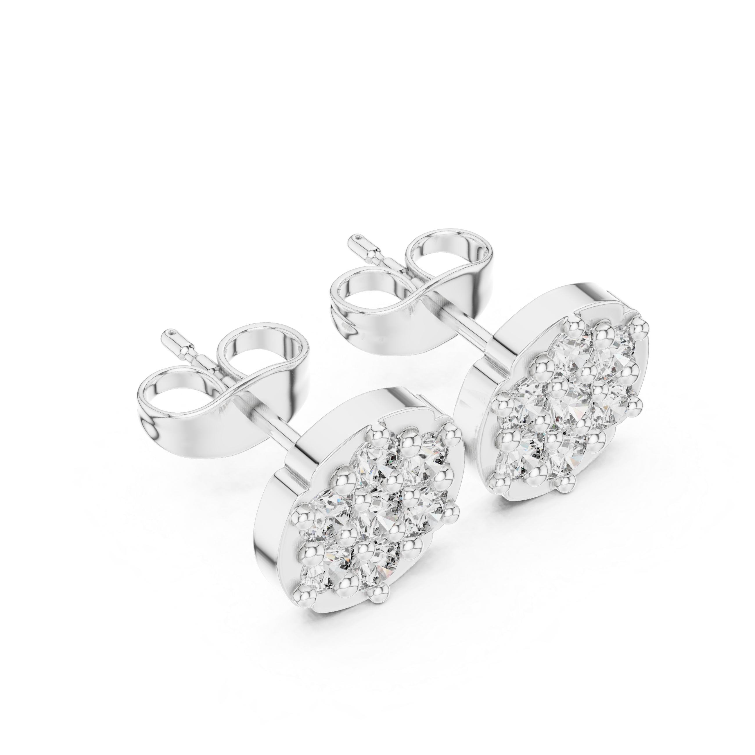 Round Brilliant Diamond Floral Cluster Prong Set Classic Disc Stud Earrings