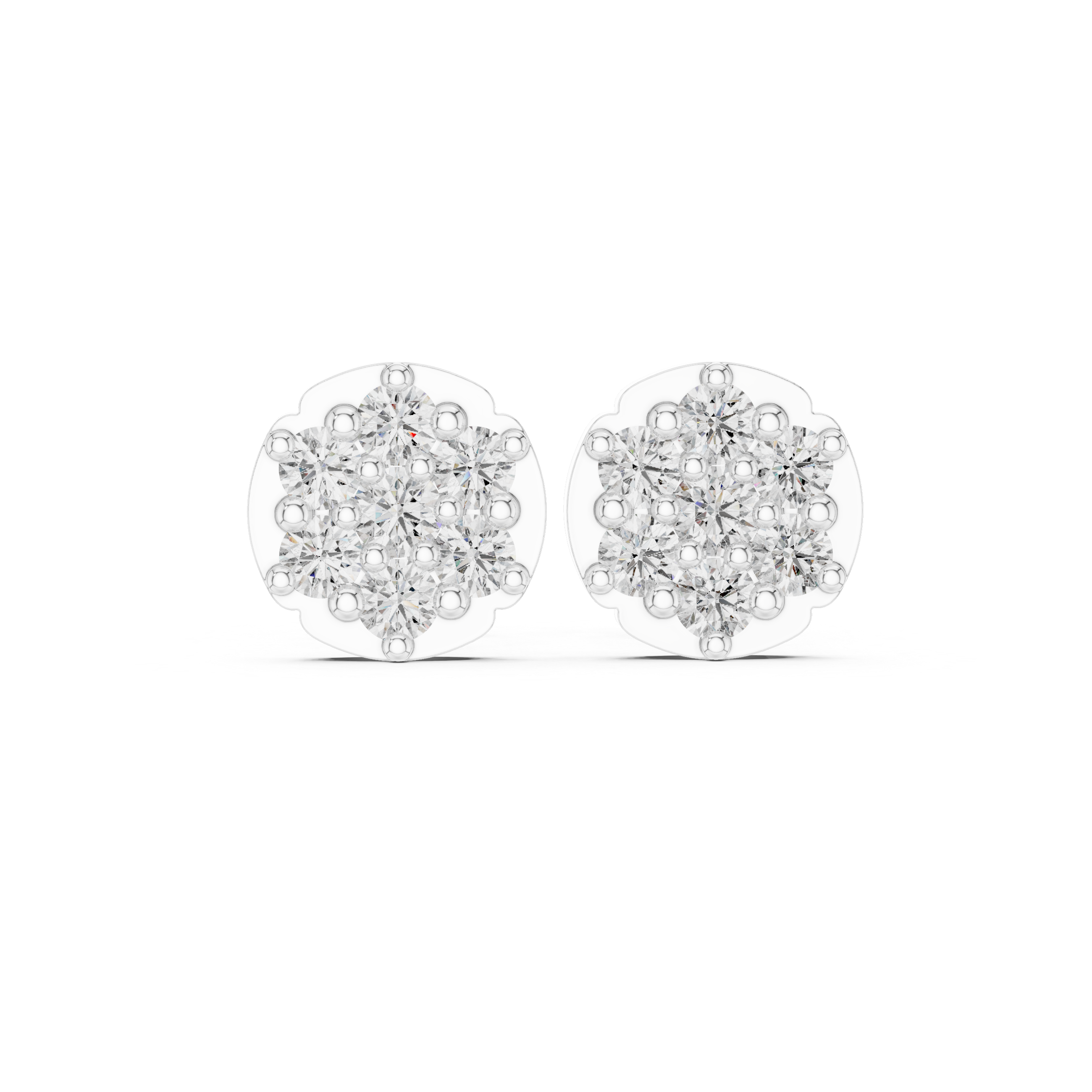 Round Brilliant Diamond Floral Cluster Prong Set Classic Disc Stud Earrings