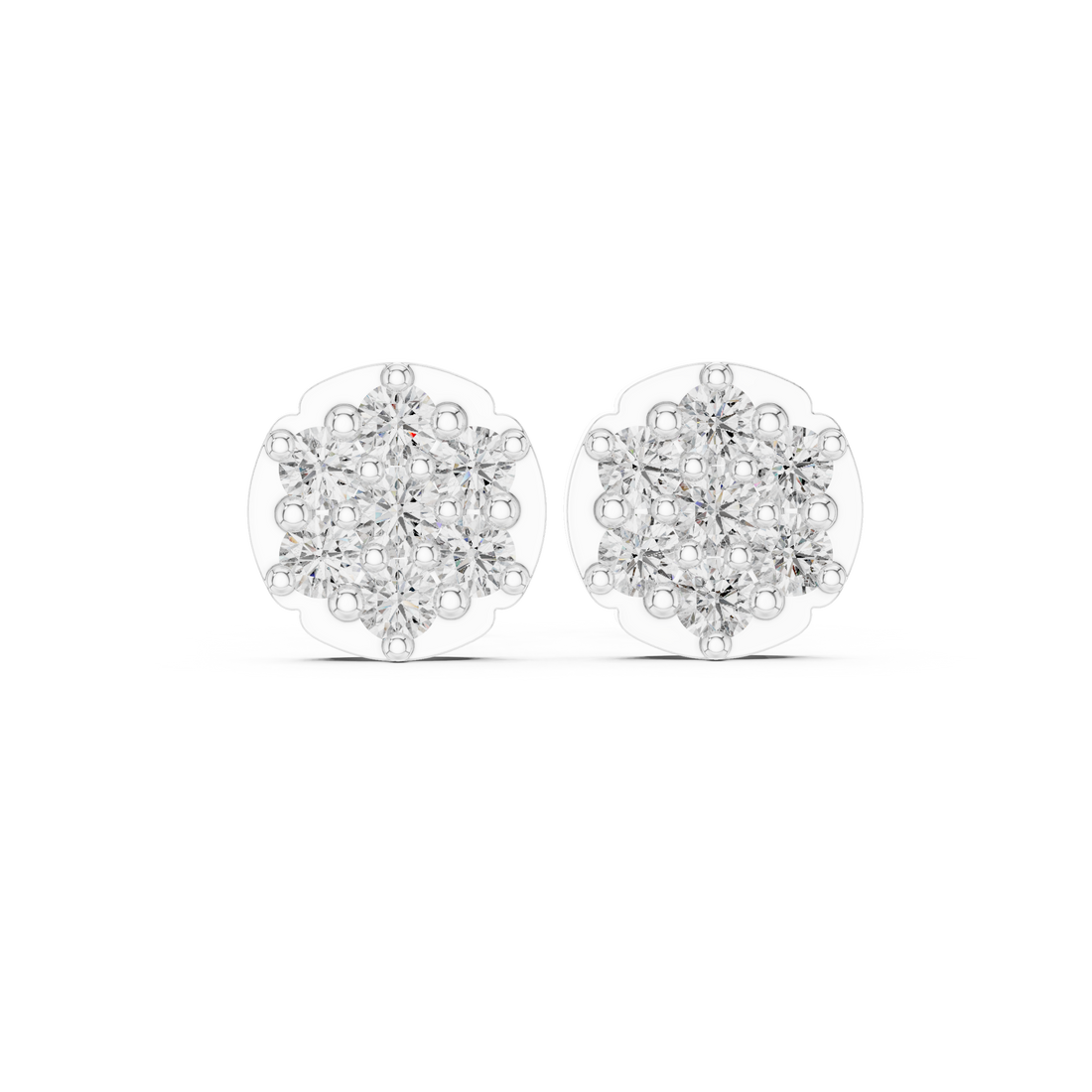 Round Brilliant Diamond Floral Cluster Prong Set Classic Disc Stud Earrings