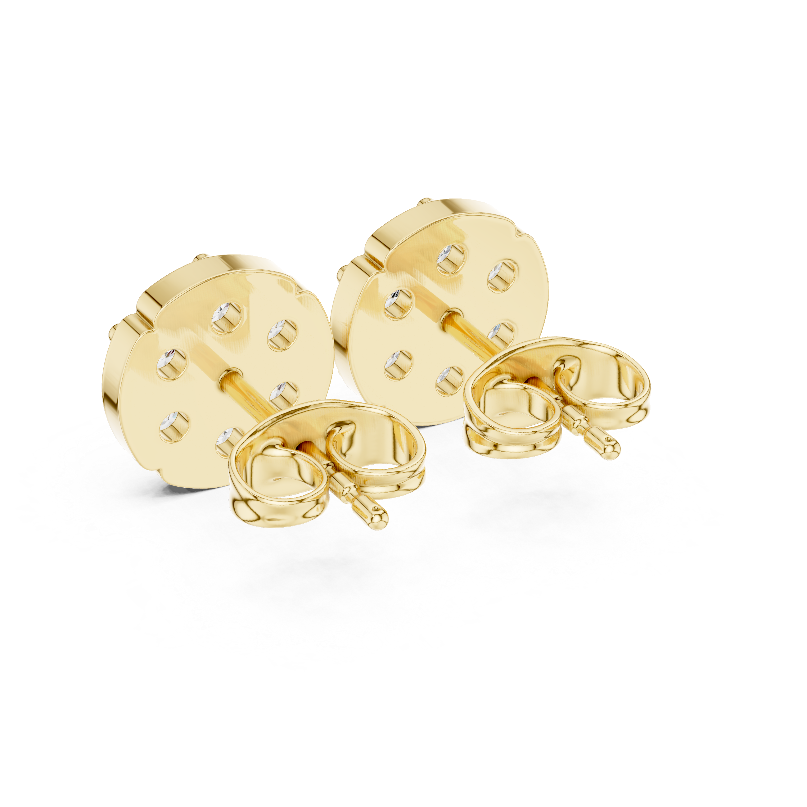 Round Brilliant Diamond Floral Cluster Prong Set Classic Disc Stud Earrings
