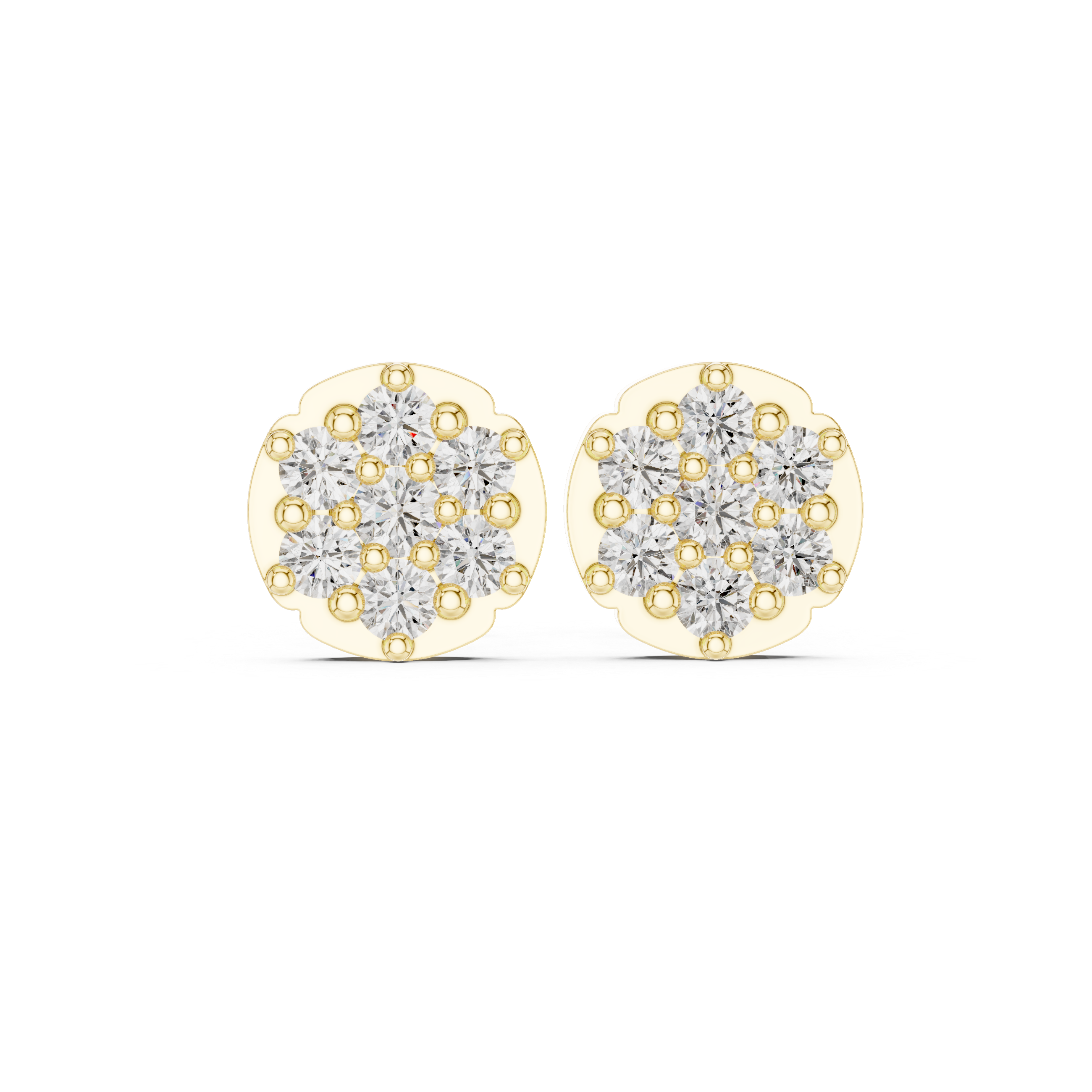 Round Brilliant Diamond Floral Cluster Prong Set Classic Disc Stud Earrings