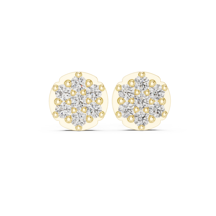 Round Brilliant Diamond Floral Cluster Prong Set Classic Disc Stud Earrings