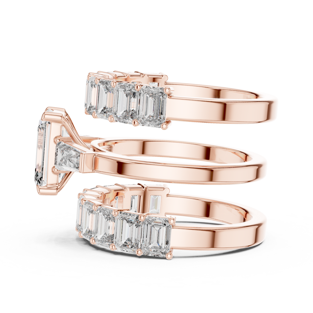 Emerald Cut Three Stone Diamond Engagement Ring with Baguette Band Accents