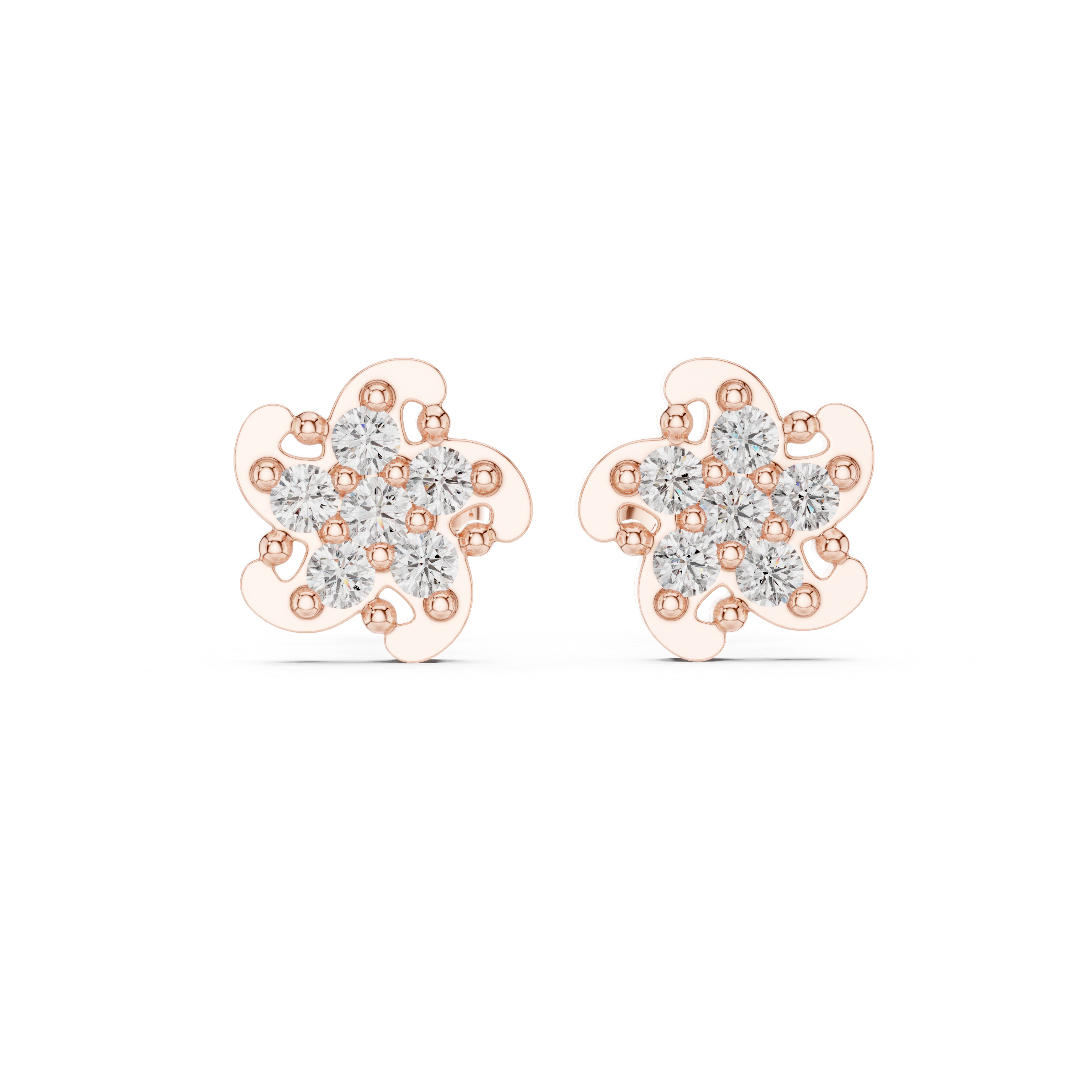 Round Brilliant Diamond Floral Petal Cluster Prong Set Classic Stud Earrings