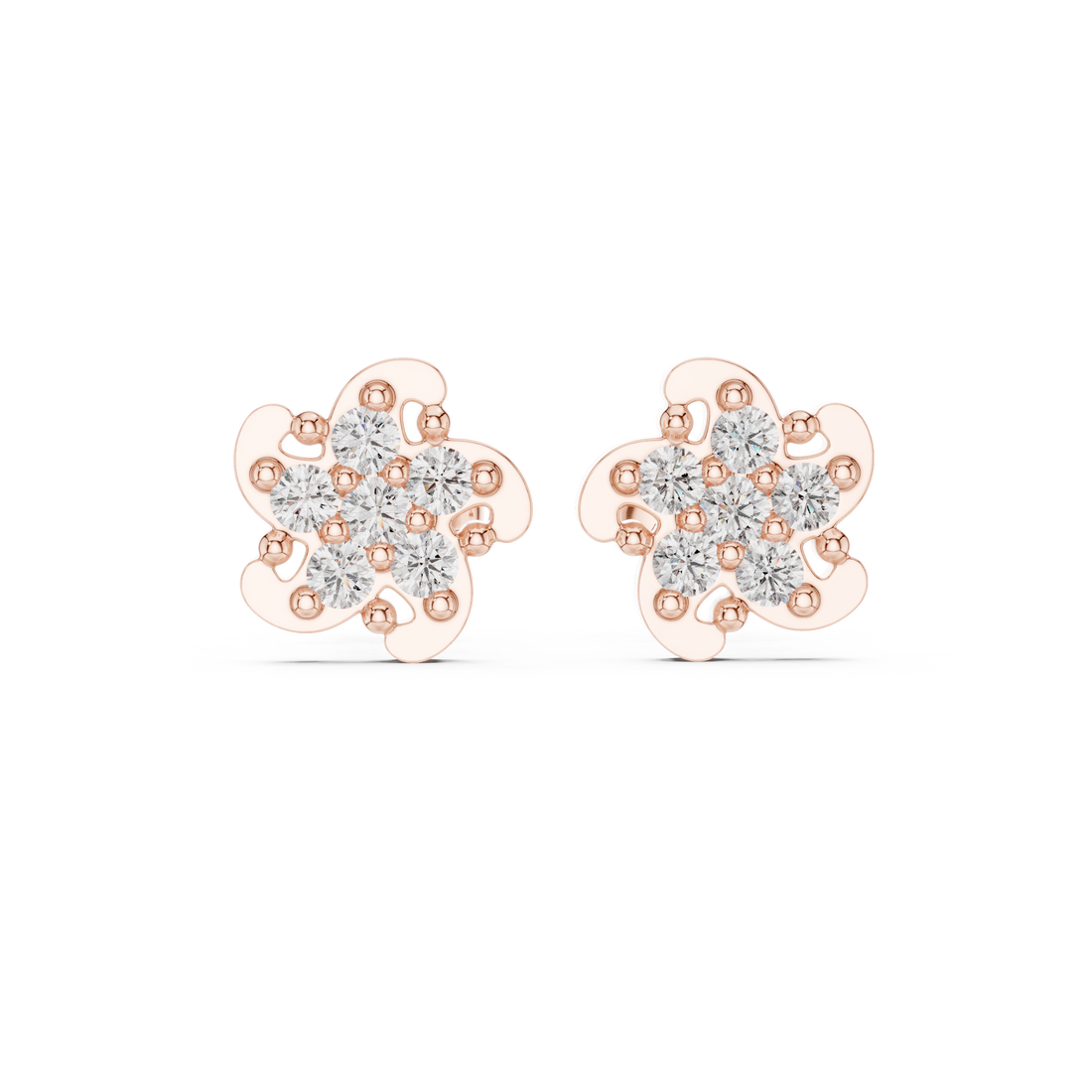 Round Brilliant Diamond Floral Petal Cluster Prong Set Classic Stud Earrings