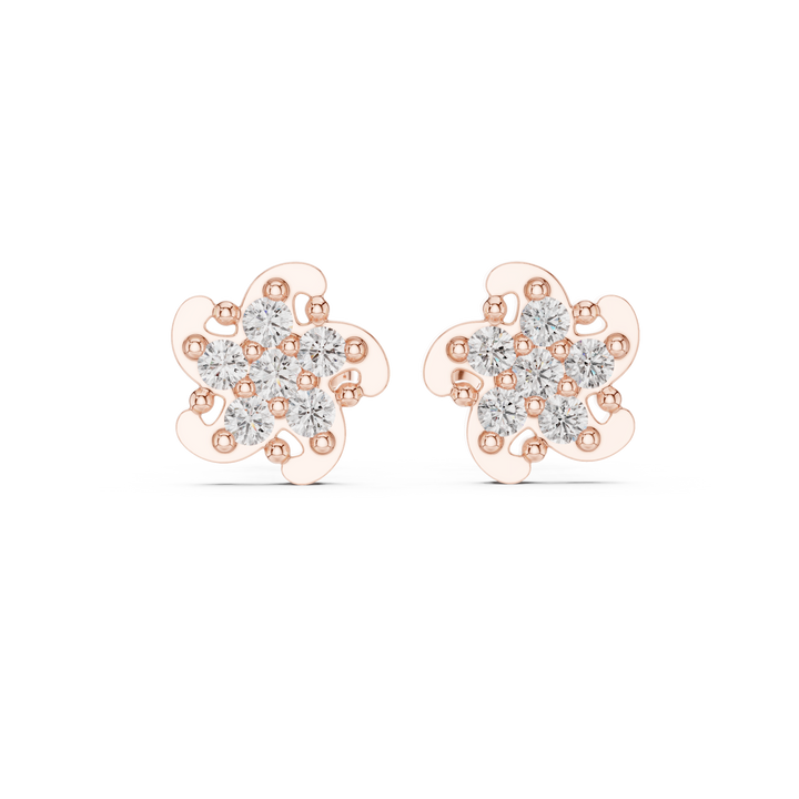 Round Brilliant Diamond Floral Petal Cluster Prong Set Classic Stud Earrings