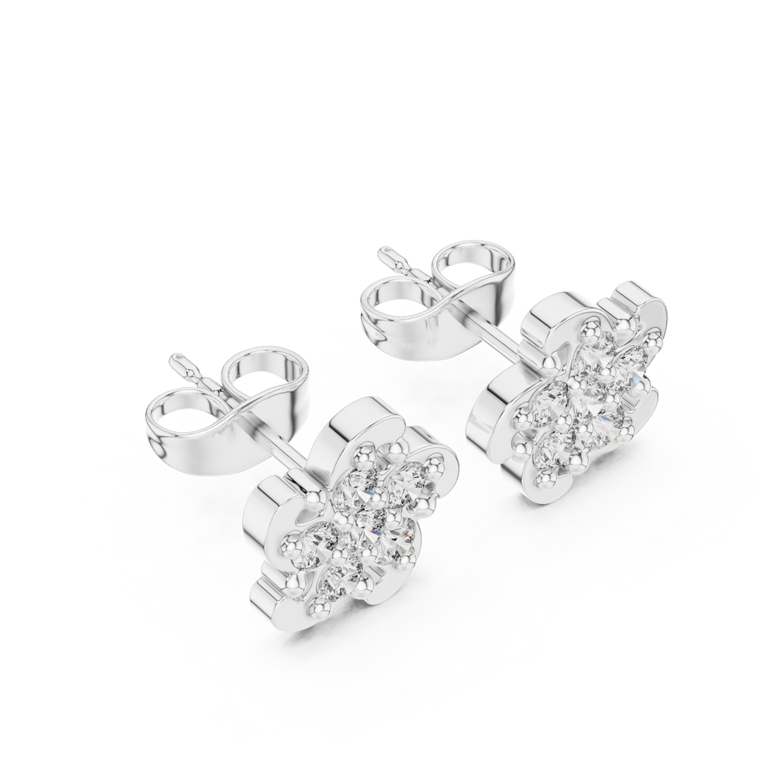 Round Brilliant Diamond Floral Petal Cluster Prong Set Classic Stud Earrings