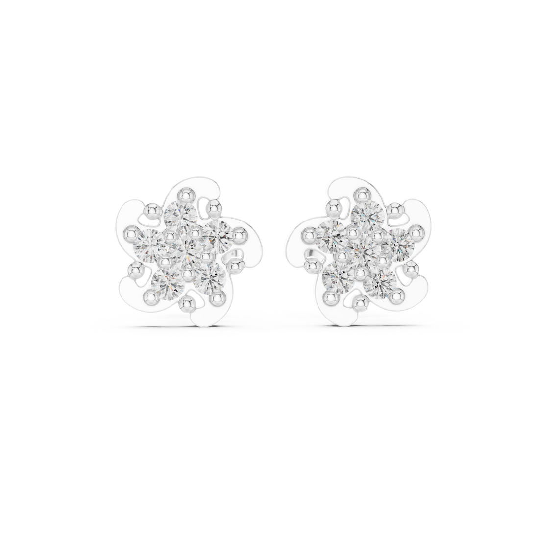 Round Brilliant Diamond Floral Petal Cluster Prong Set Classic Stud Earrings