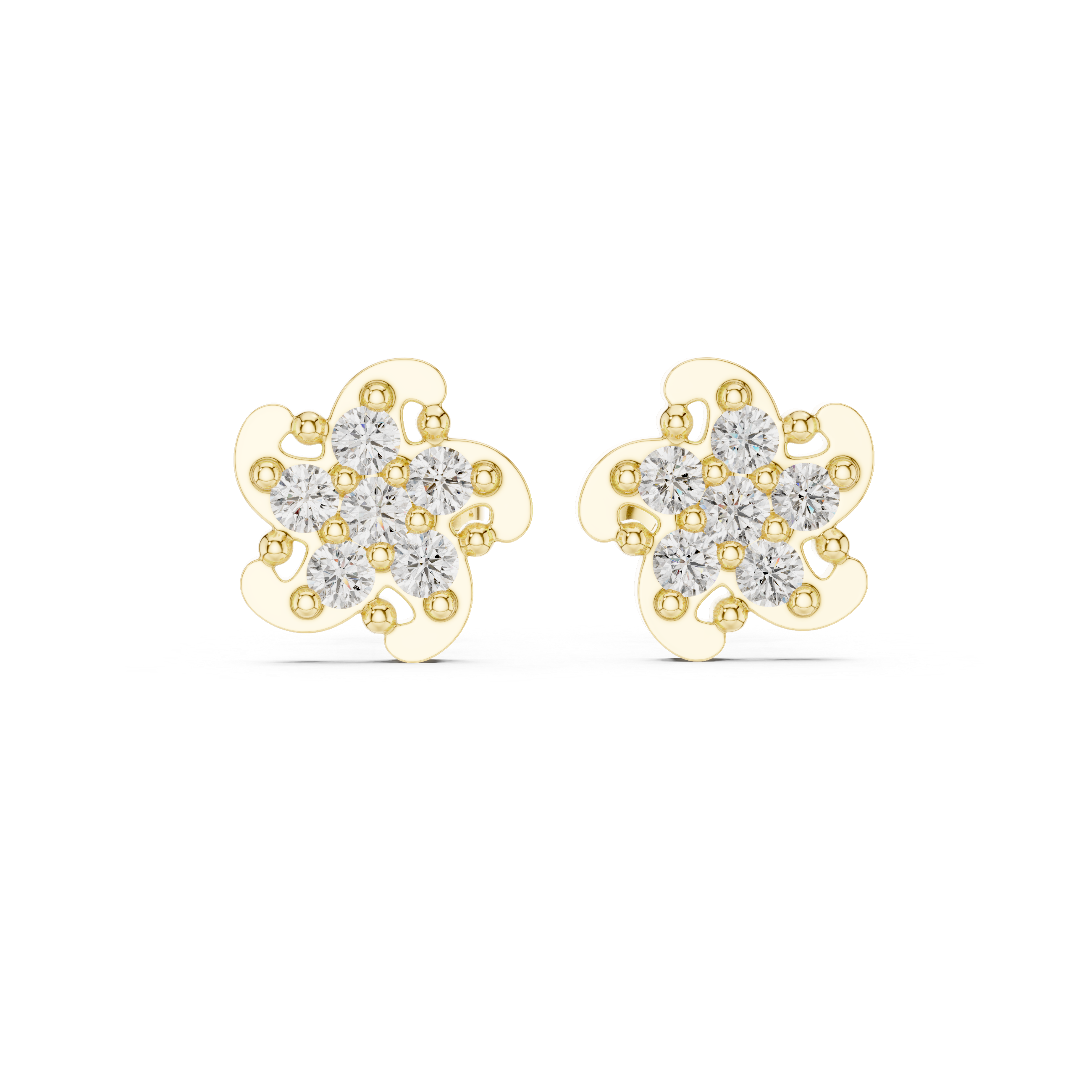Round Brilliant Diamond Floral Petal Cluster Prong Set Classic Stud Earrings