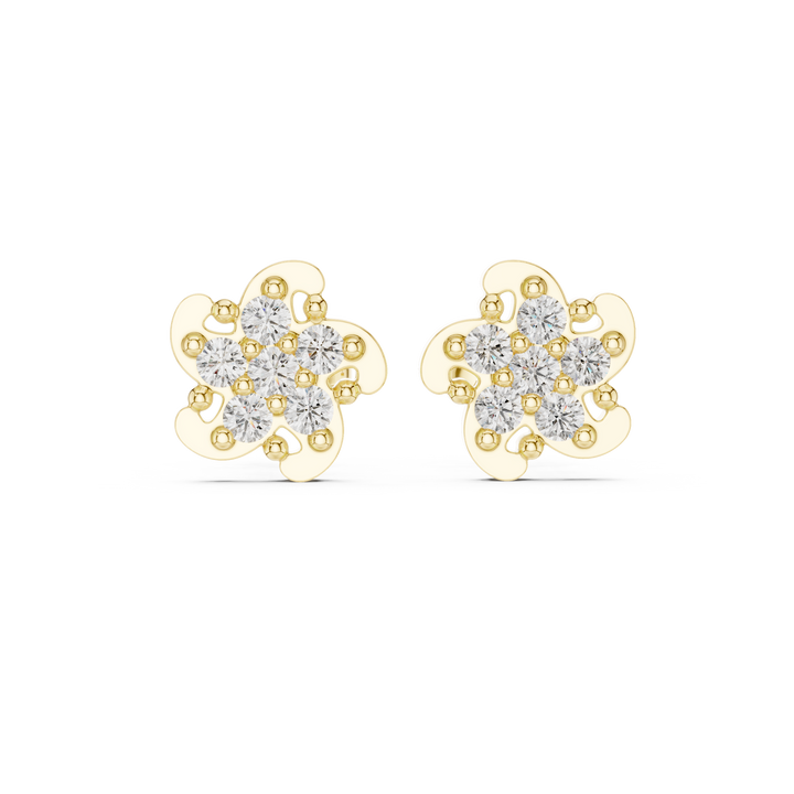 Round Brilliant Diamond Floral Petal Cluster Prong Set Classic Stud Earrings