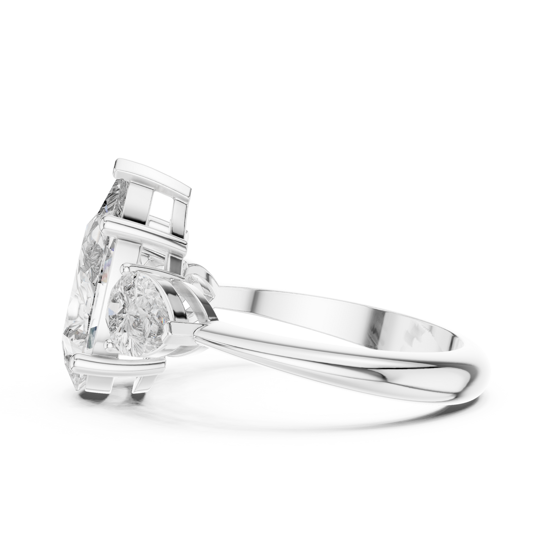 Pear Cut Three Stone Diamond Engagement Ring with Tapered Side Stones