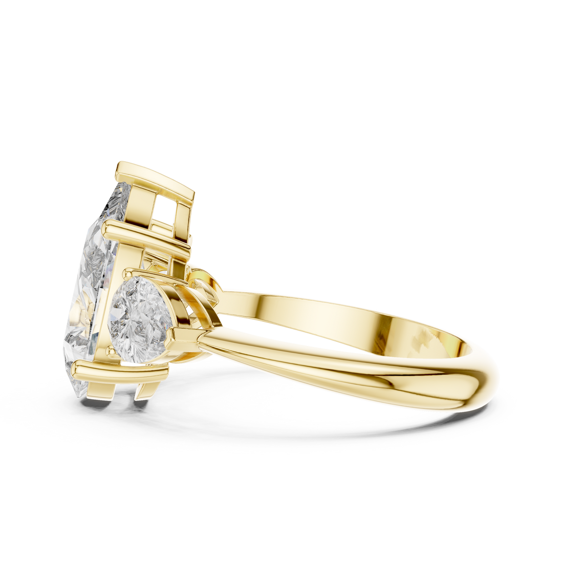 Pear Cut Three Stone Diamond Engagement Ring with Tapered Side Stones