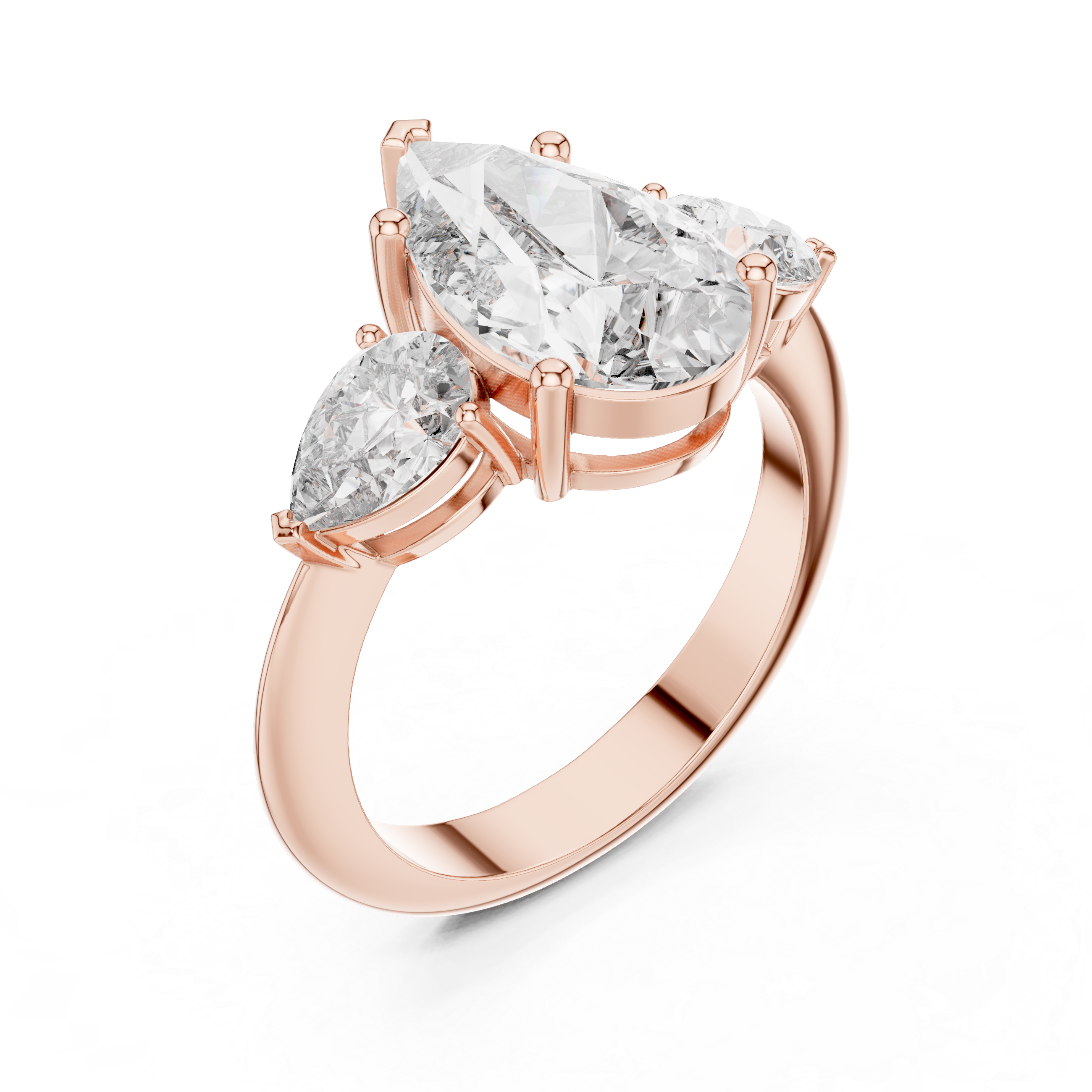 Pear Cut Three Stone Diamond Engagement Ring with Tapered Side Stones