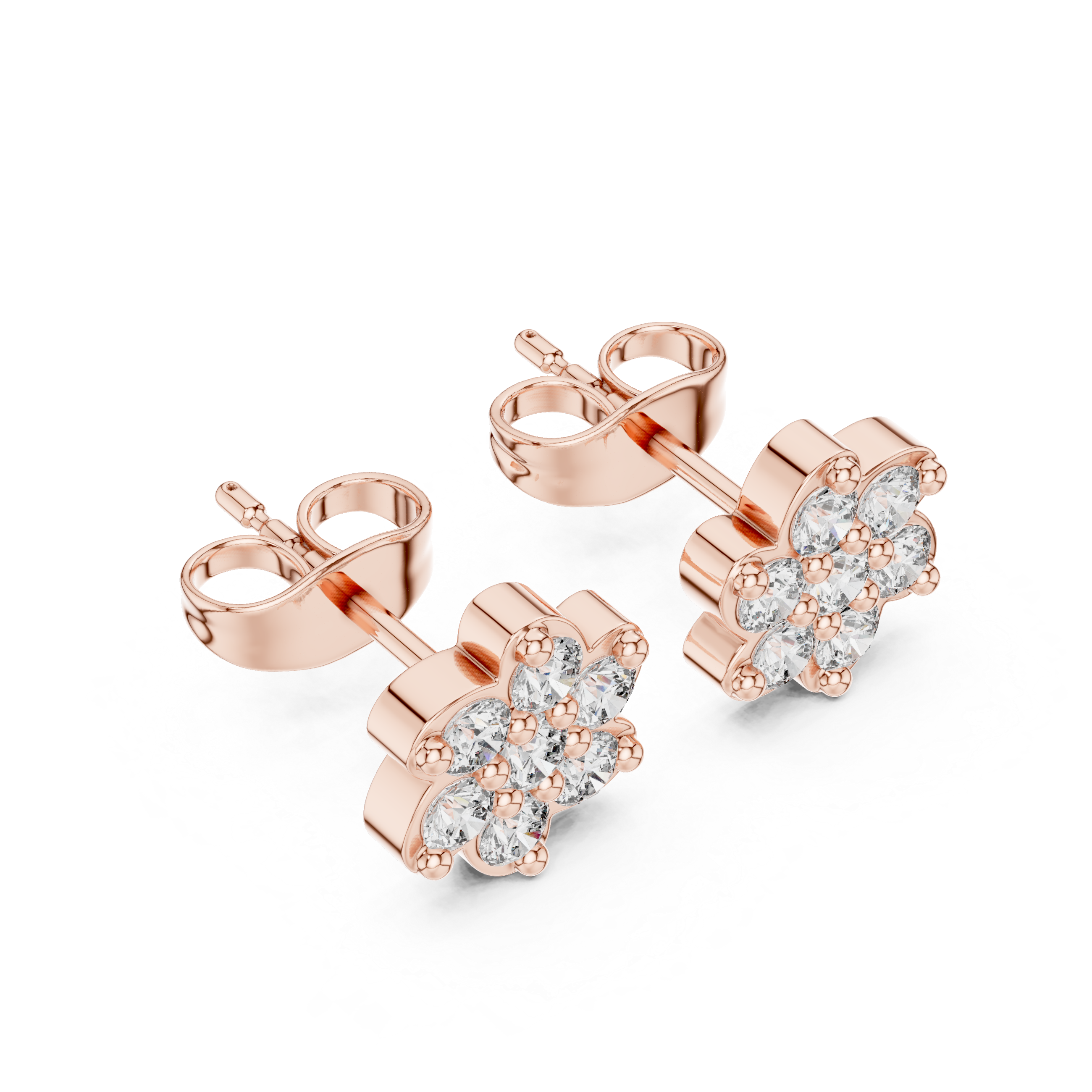 Round Brilliant Diamond Floral Blossom Cluster Prong Set Classic Stud Earrings