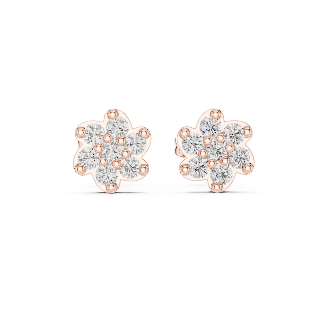 Round Brilliant Diamond Floral Blossom Cluster Prong Set Classic Stud Earrings