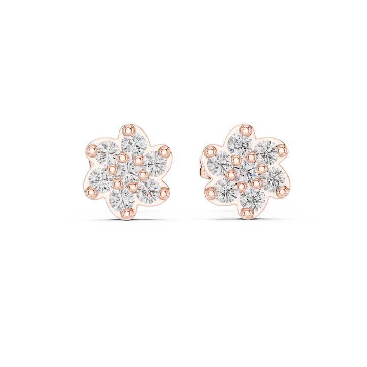 Round Brilliant Diamond Floral Blossom Cluster Prong Set Classic Stud Earrings