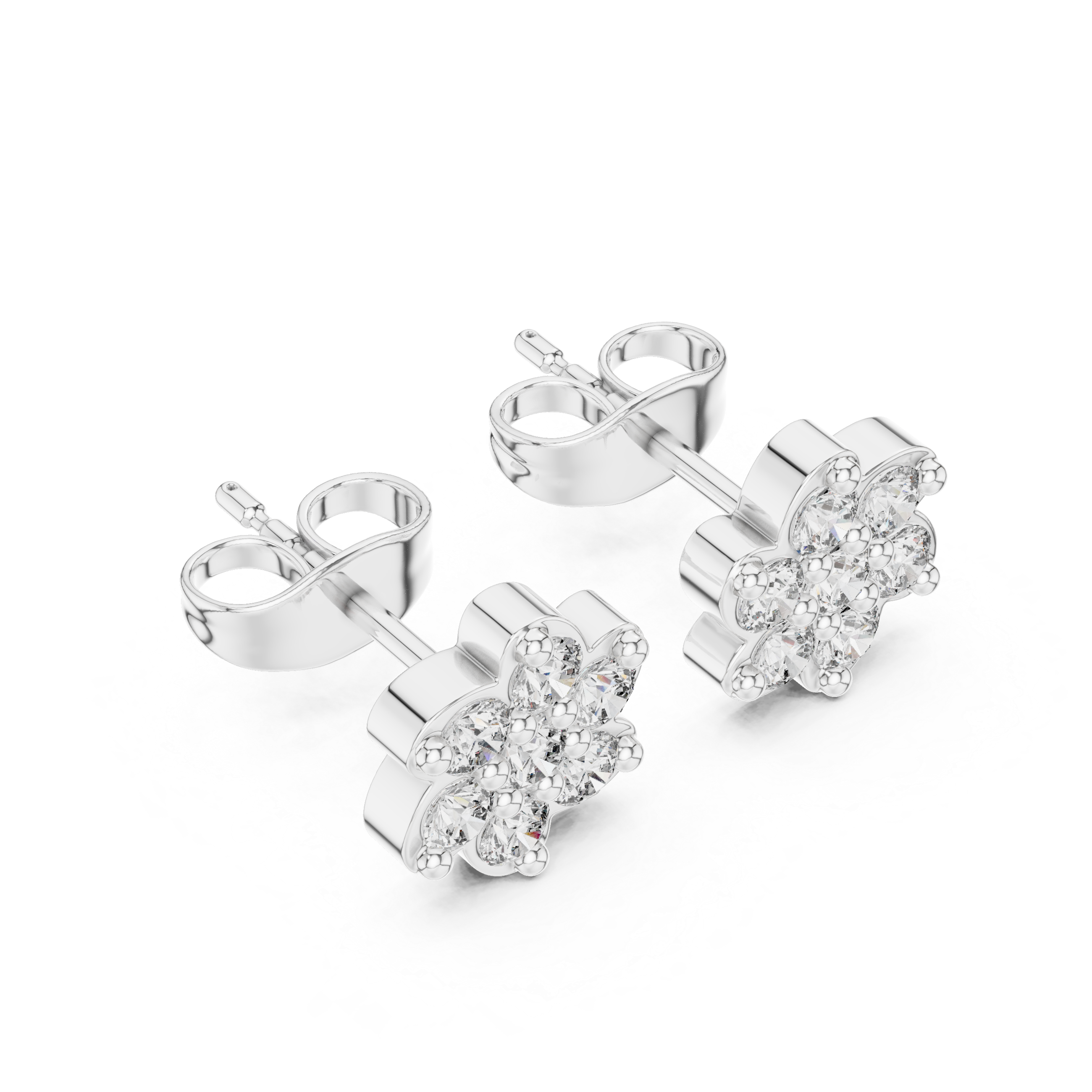 Round Brilliant Diamond Floral Blossom Cluster Prong Set Classic Stud Earrings