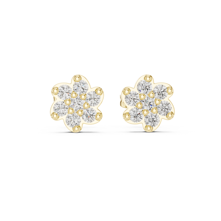 Round Brilliant Diamond Floral Blossom Cluster Prong Set Classic Stud Earrings