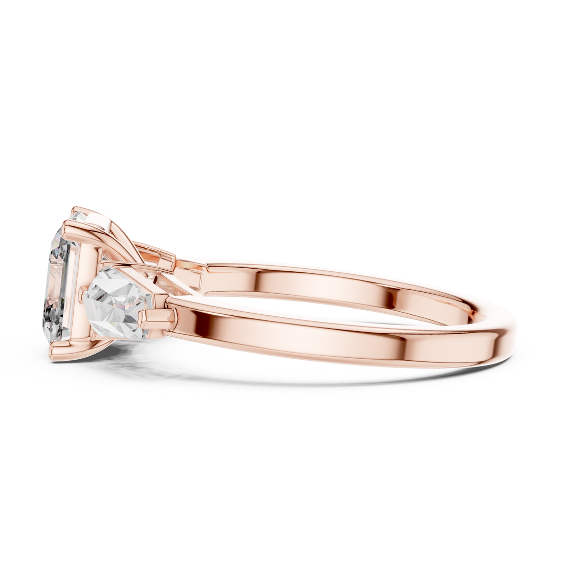 Asscher Cut Three Stone Diamond Engagement Ring with Kite Side Diamonds