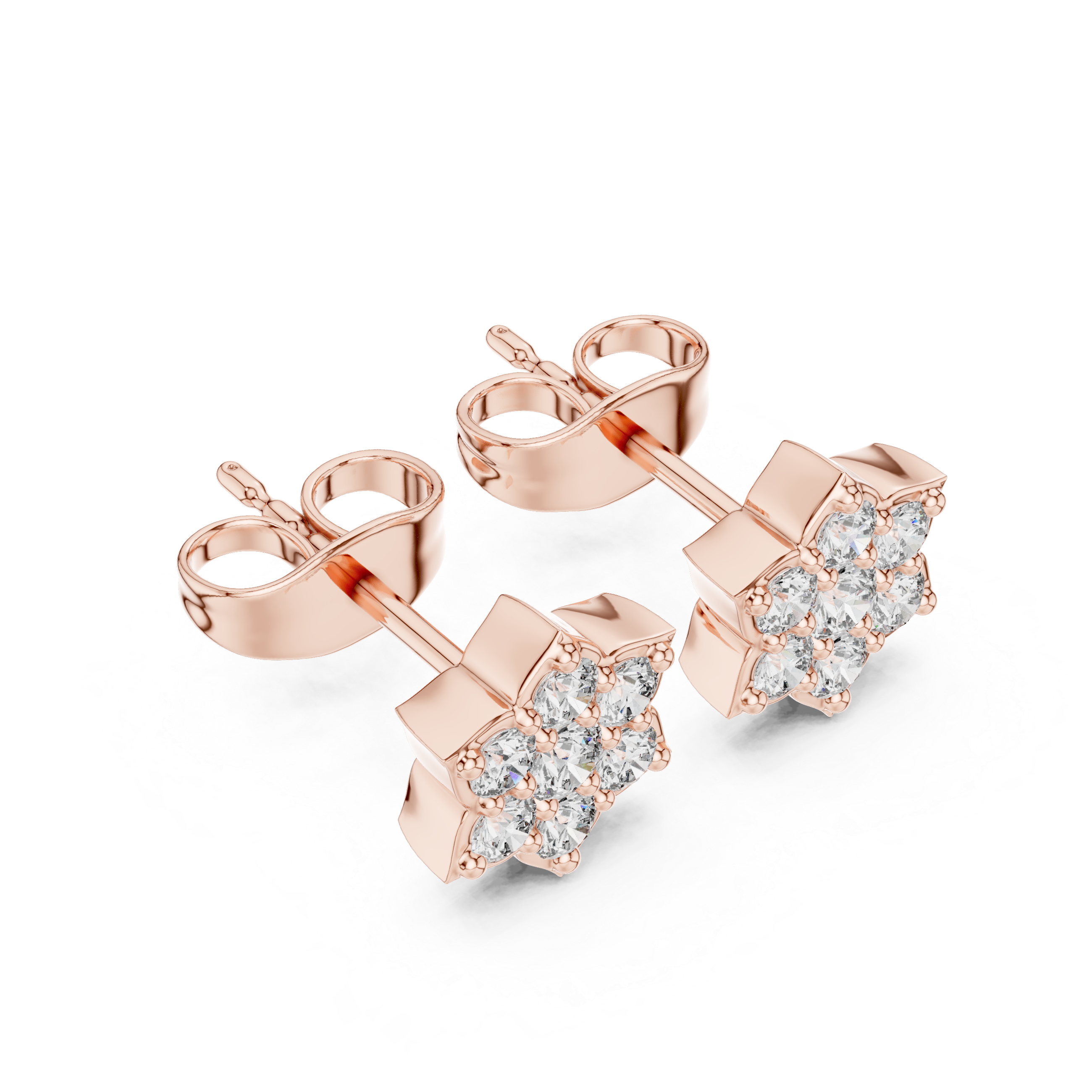 Round Brilliant Diamond Floral Star Cluster Prong Set Classic Stud Earrings