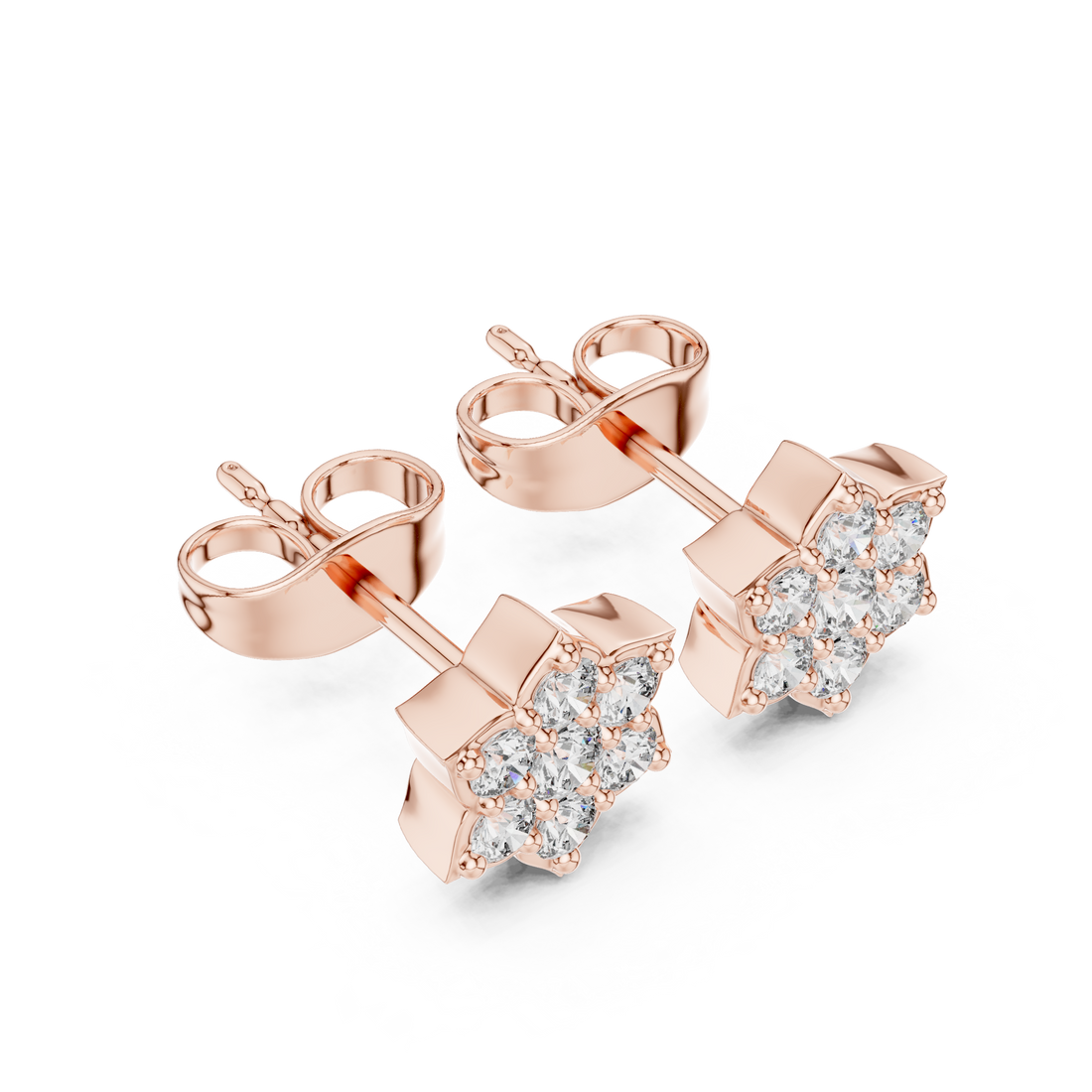 Round Brilliant Diamond Floral Star Cluster Prong Set Classic Stud Earrings