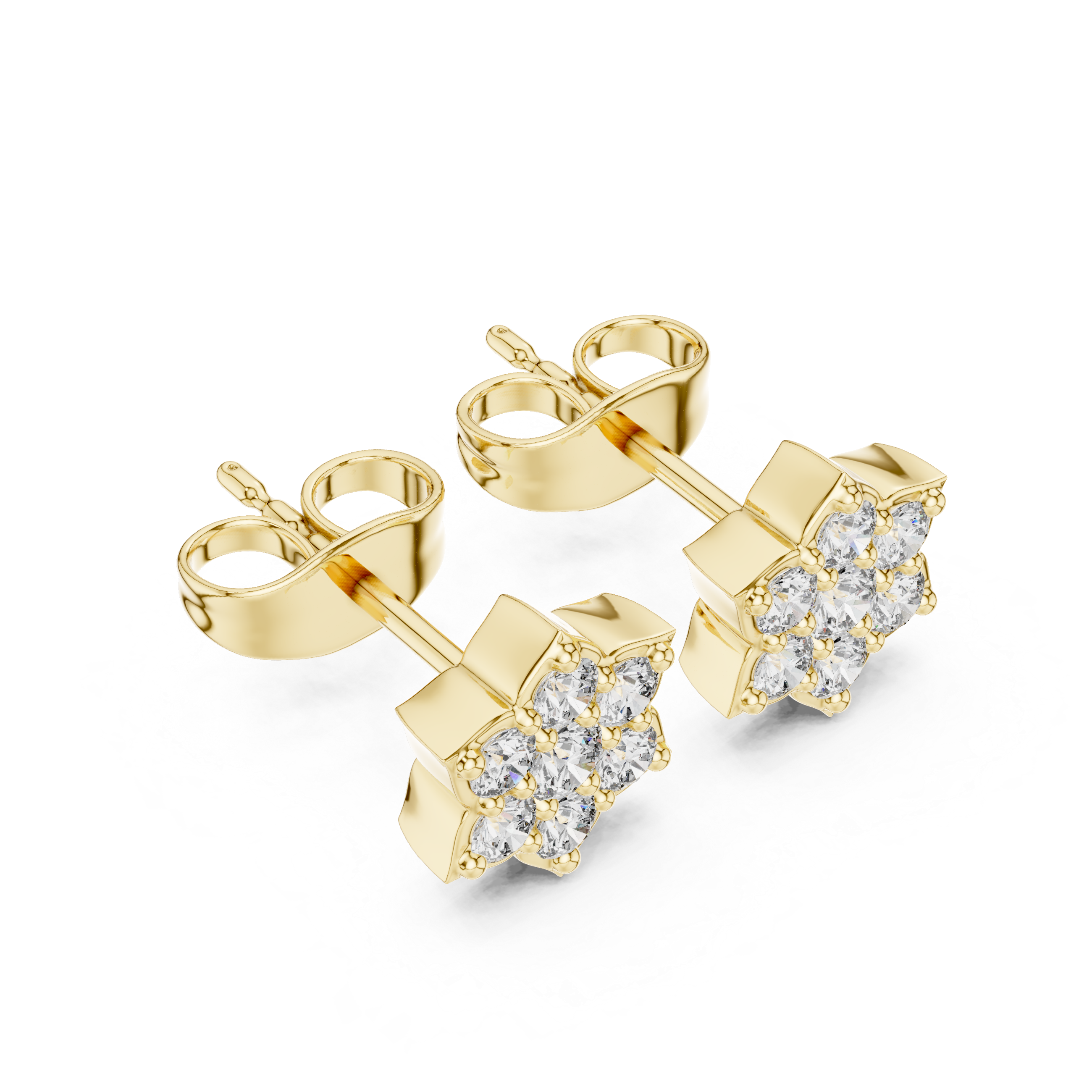 Round Brilliant Diamond Floral Star Cluster Prong Set Classic Stud Earrings