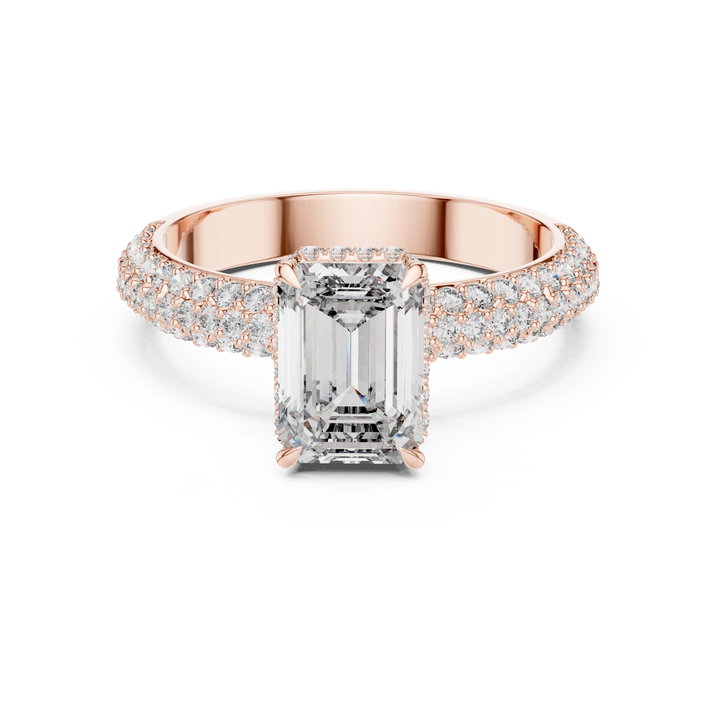 Emerald Cut Solitaire Diamond Ring with Pave Diamond Band