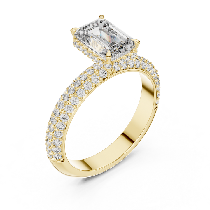 Emerald Cut Solitaire Diamond Ring with Pave Diamond Band