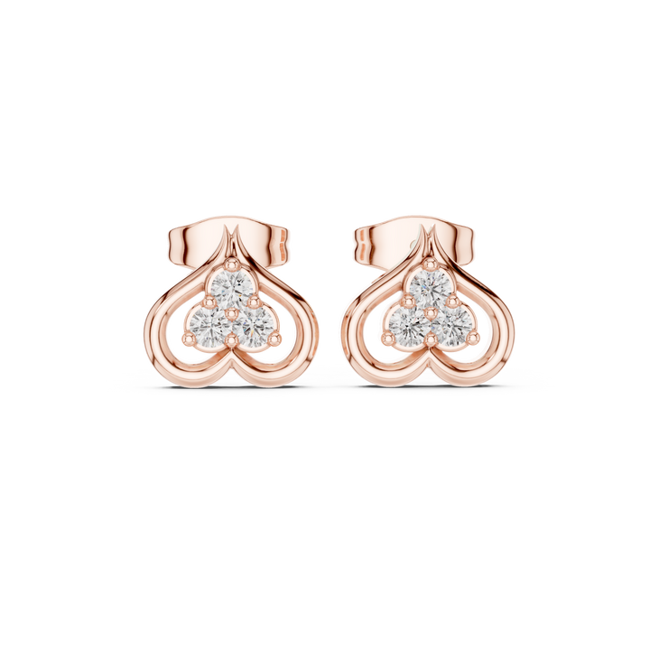 Round Brilliant Diamond Open Heart Trio Cluster Collet Set Stud Earrings