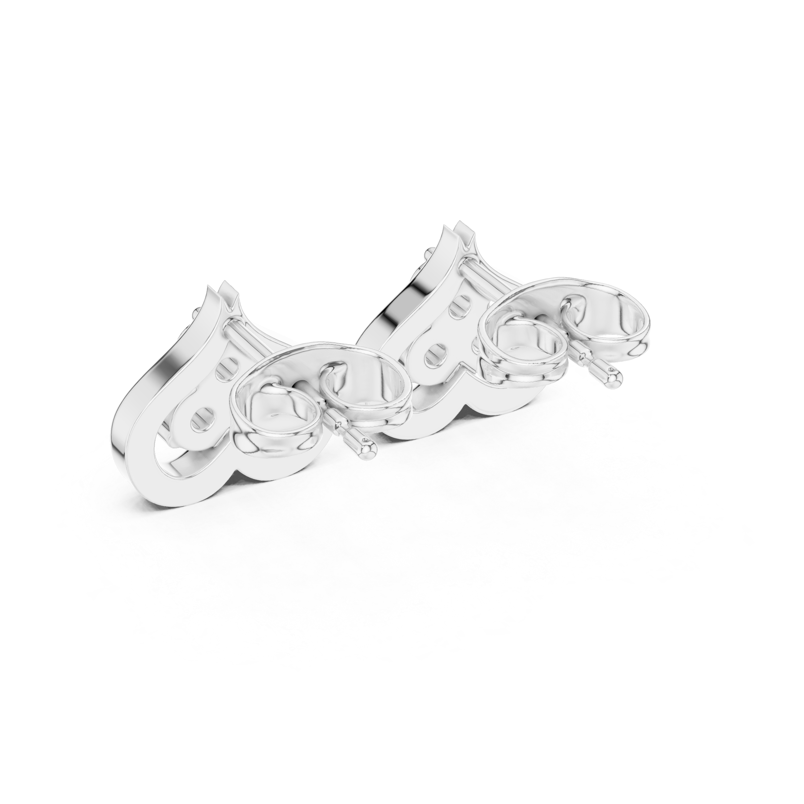 Round Brilliant Diamond Open Heart Trio Cluster Collet Set Stud Earrings