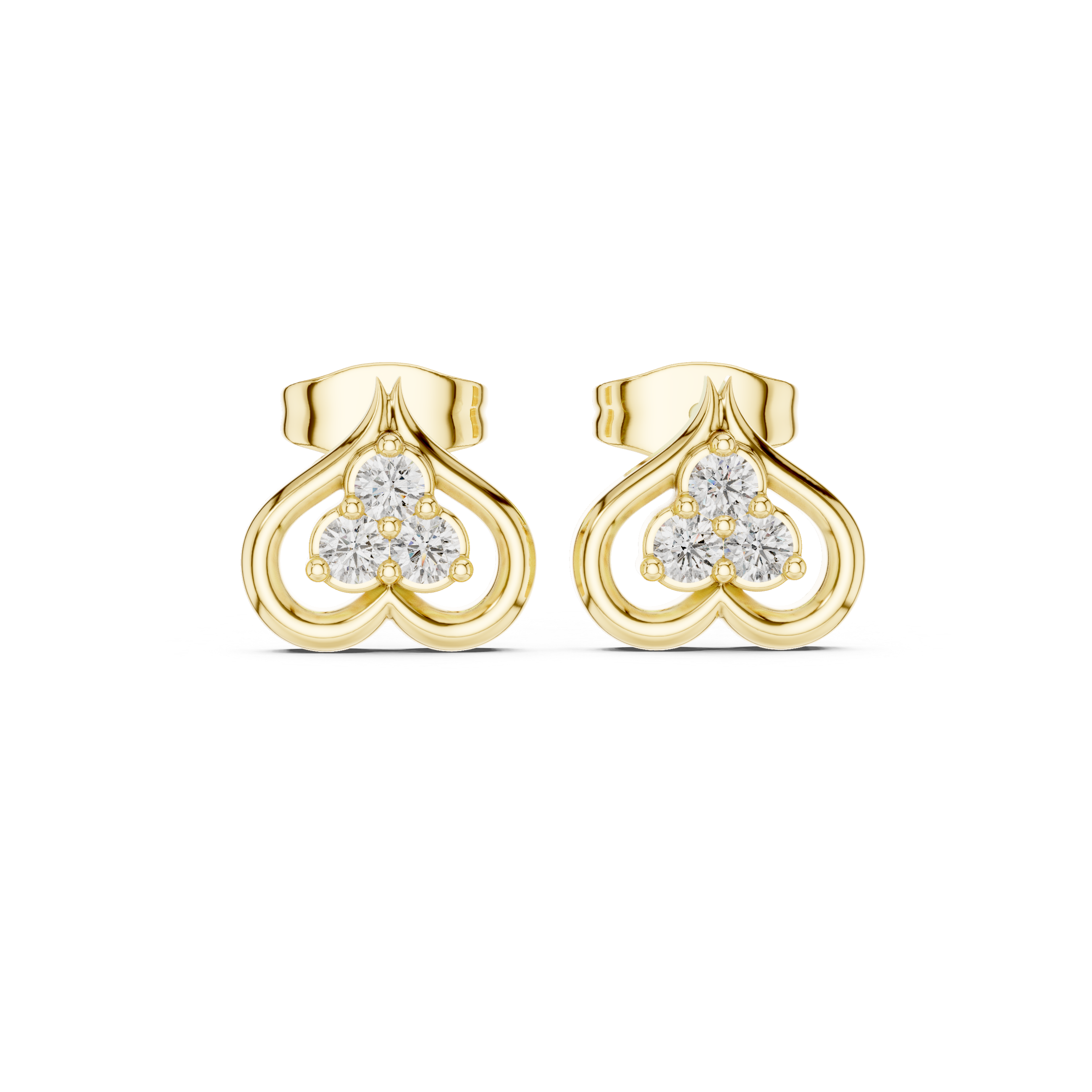 Round Brilliant Diamond Open Heart Trio Cluster Collet Set Stud Earrings