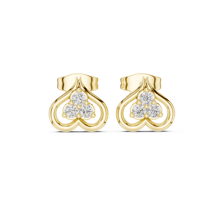 Round Brilliant Diamond Open Heart Trio Cluster Collet Set Stud Earrings