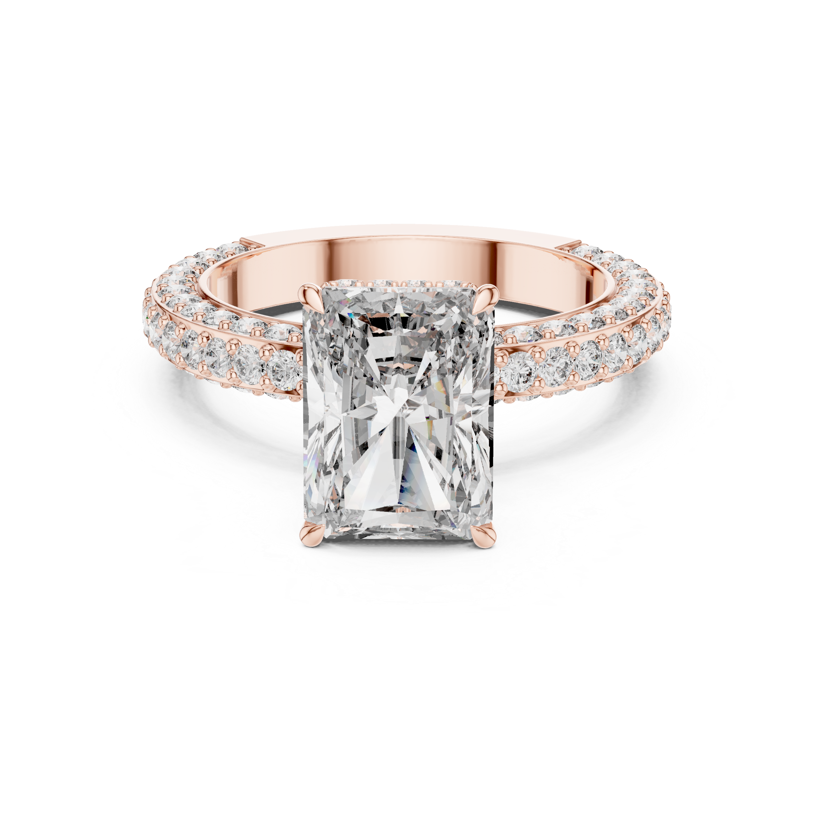 Radiant Cut Solitaire Diamond Ring with Pave Side Stones