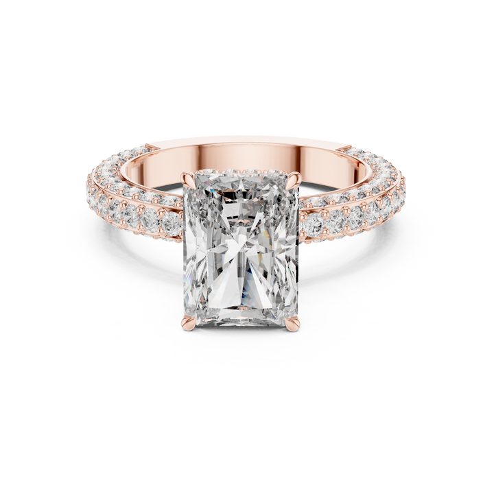 Radiant Cut Solitaire Diamond Ring with Pave Side Stones