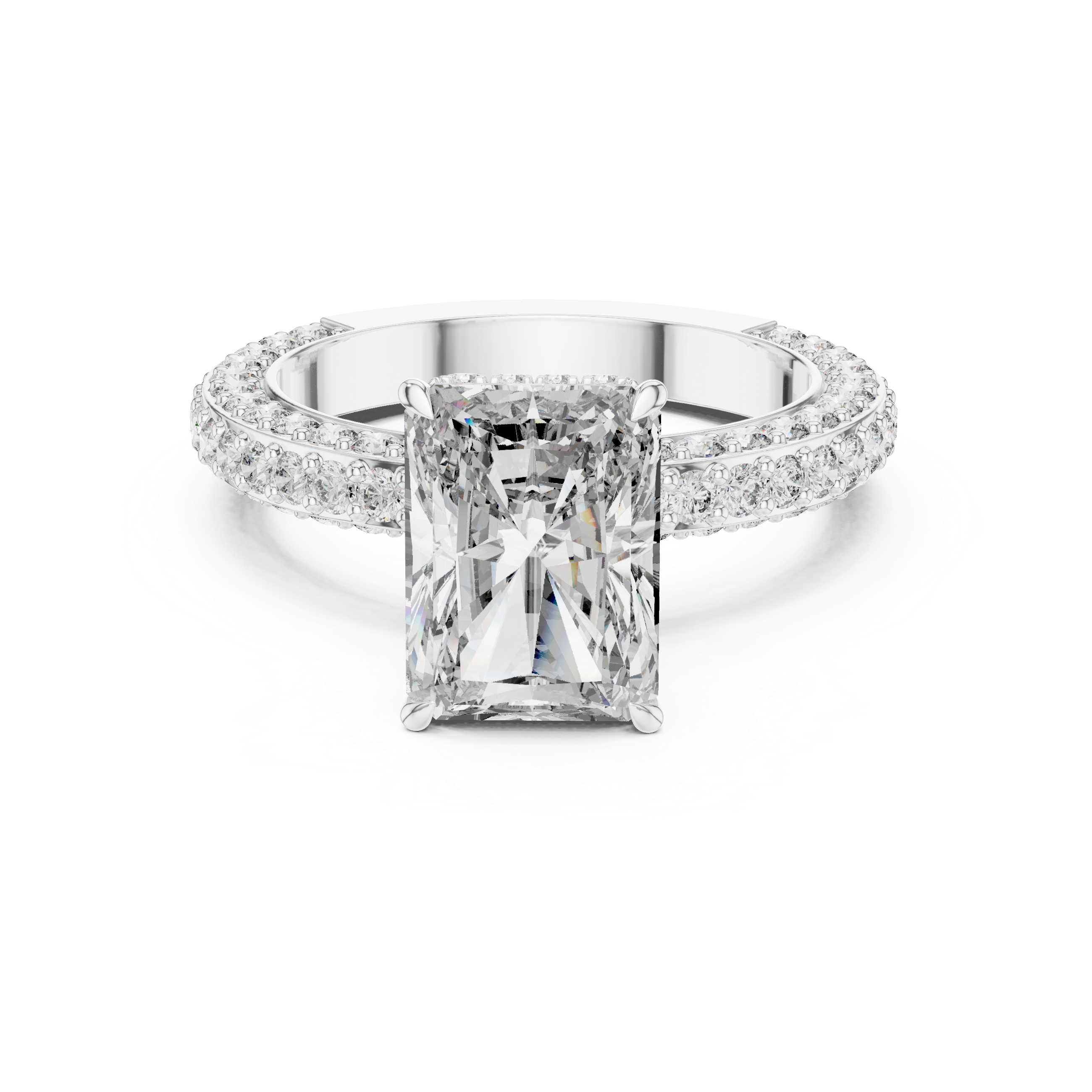 Radiant Cut Solitaire Diamond Ring with Pave Side Stones