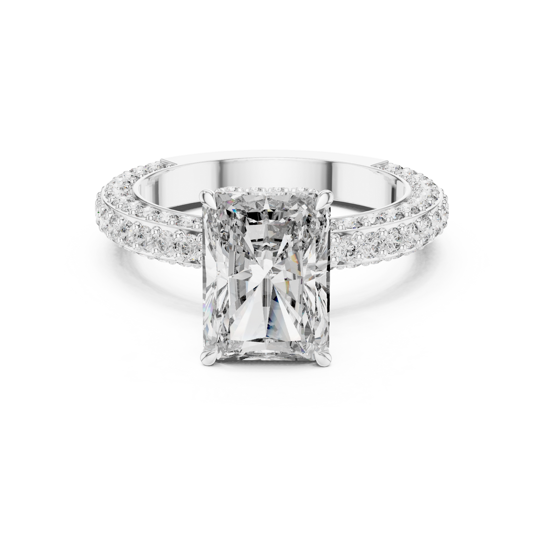 Radiant Cut Solitaire Diamond Ring with Pave Side Stones