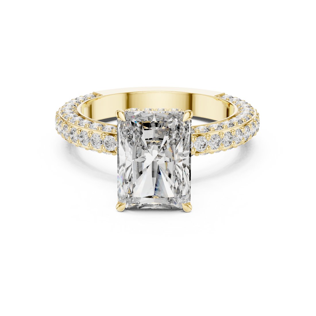 Radiant Cut Solitaire Diamond Ring with Pave Side Stones