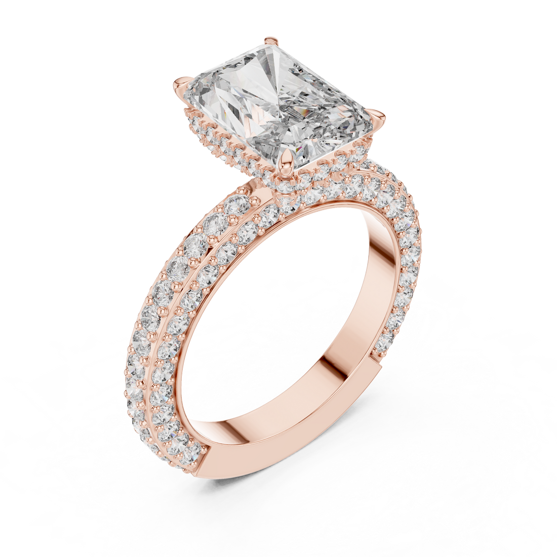 Radiant Cut Solitaire Diamond Ring with Pave Side Stones