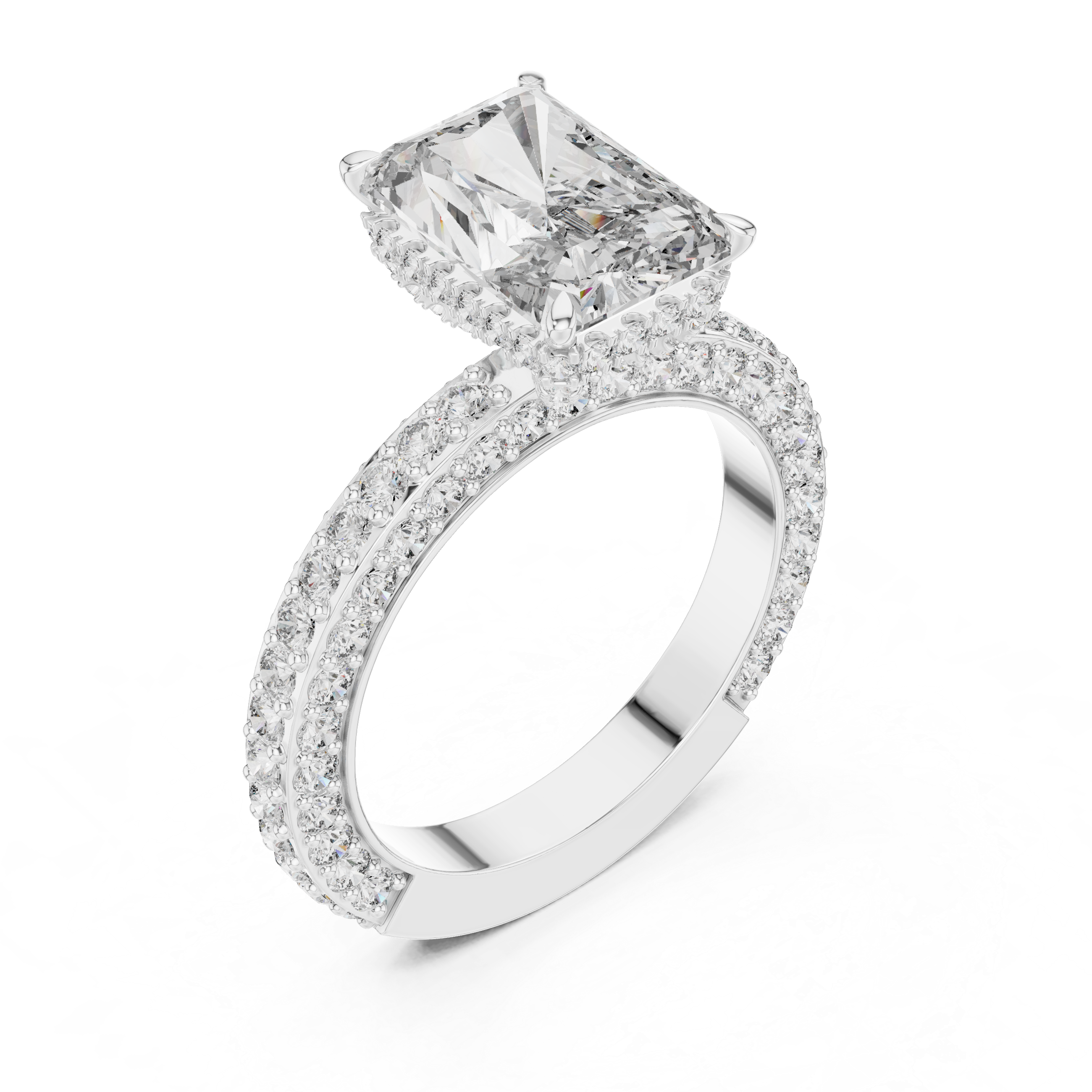 Radiant Cut Solitaire Diamond Ring with Pave Side Stones