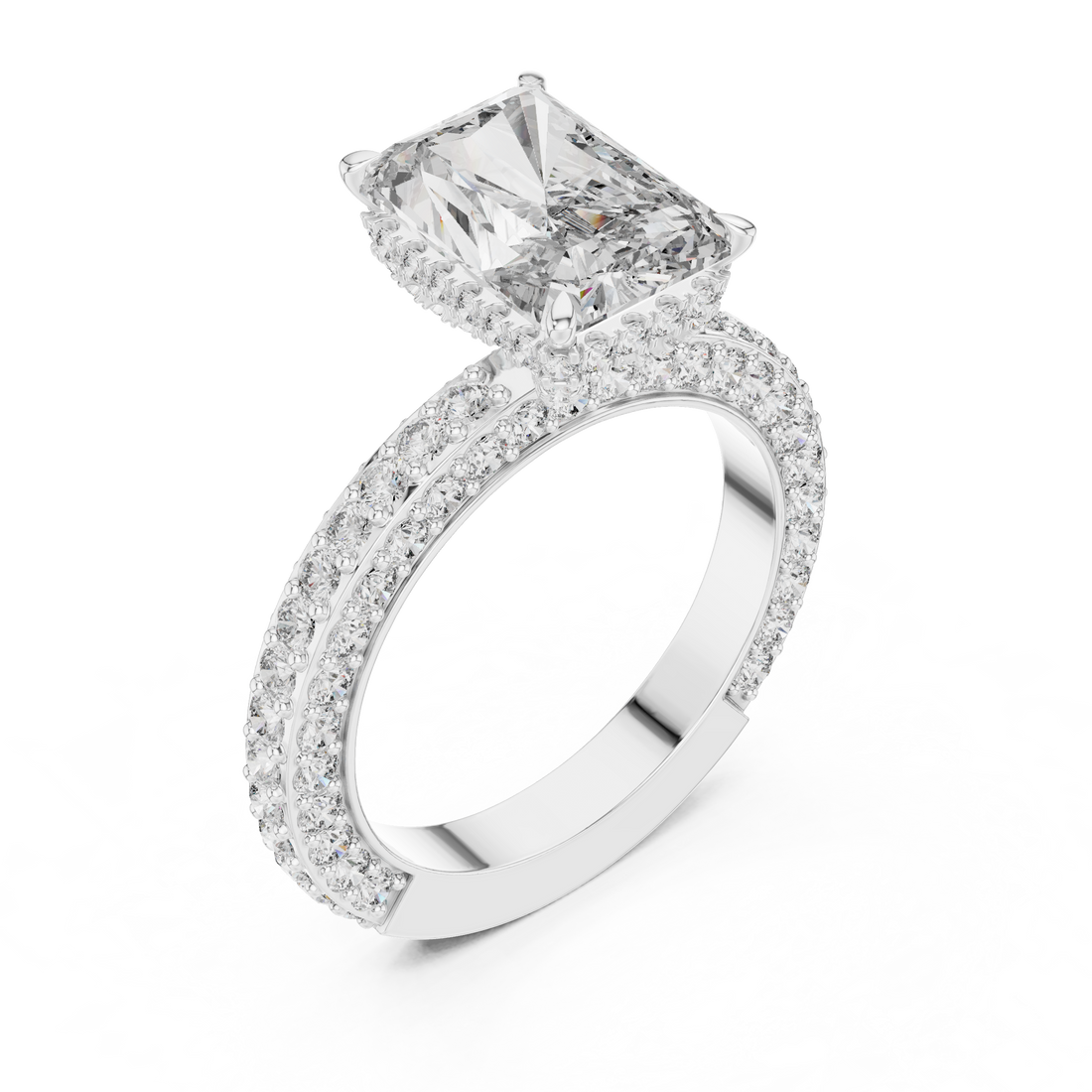 Radiant Cut Solitaire Diamond Ring with Pave Side Stones