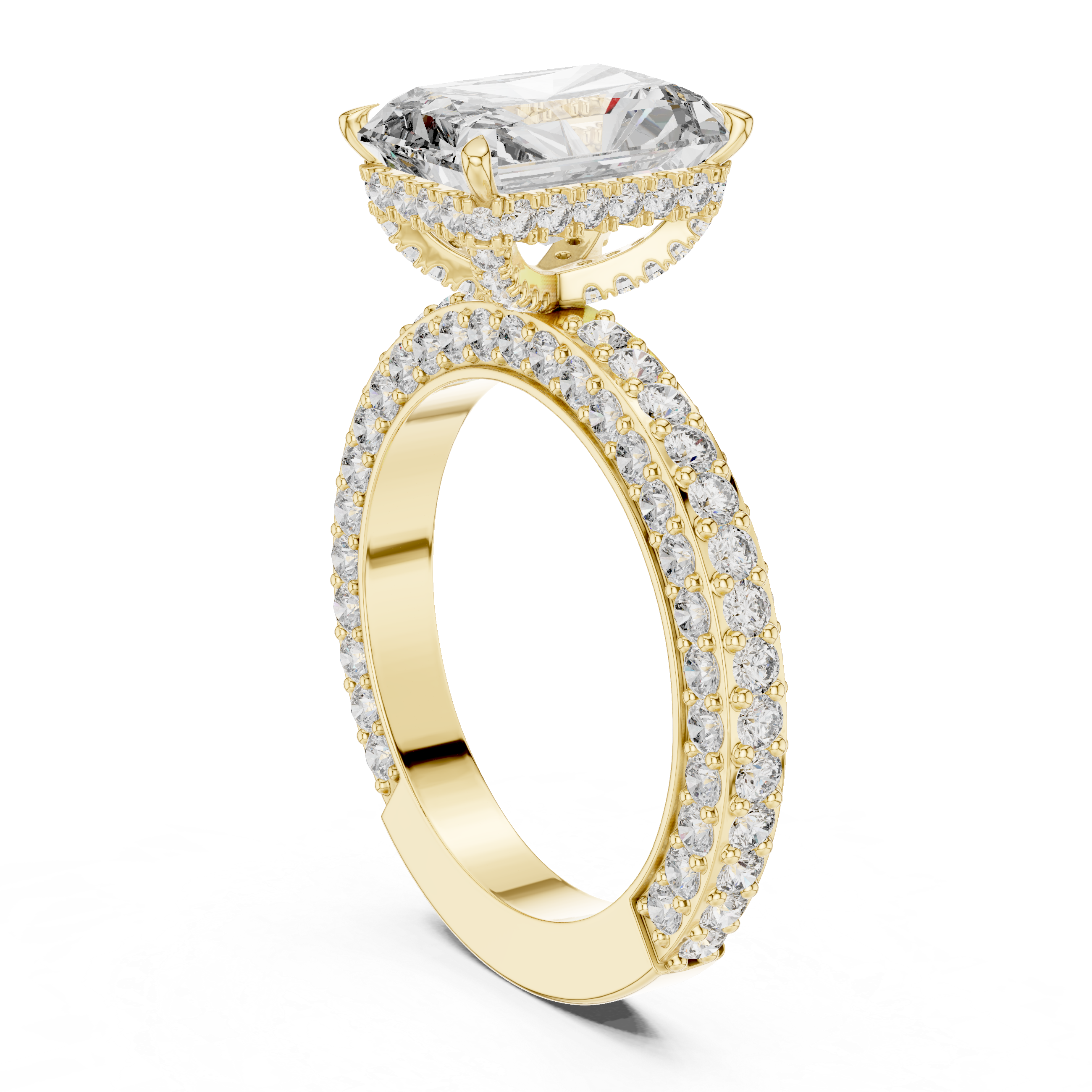 Radiant Cut Solitaire Diamond Ring with Pave Side Stones