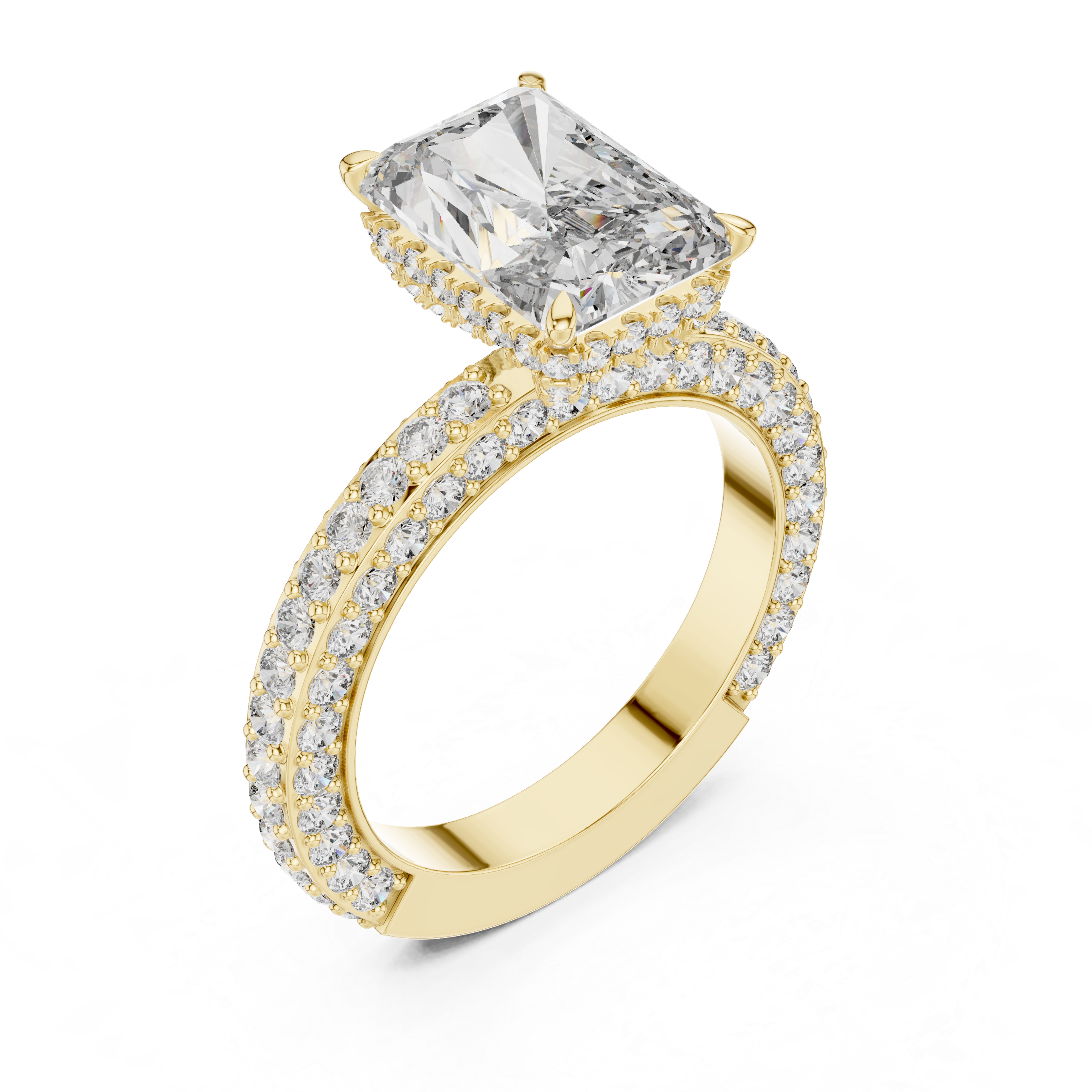 Radiant Cut Solitaire Diamond Ring with Pave Side Stones