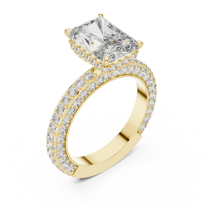 Radiant Cut Solitaire Diamond Ring with Pave Side Stones