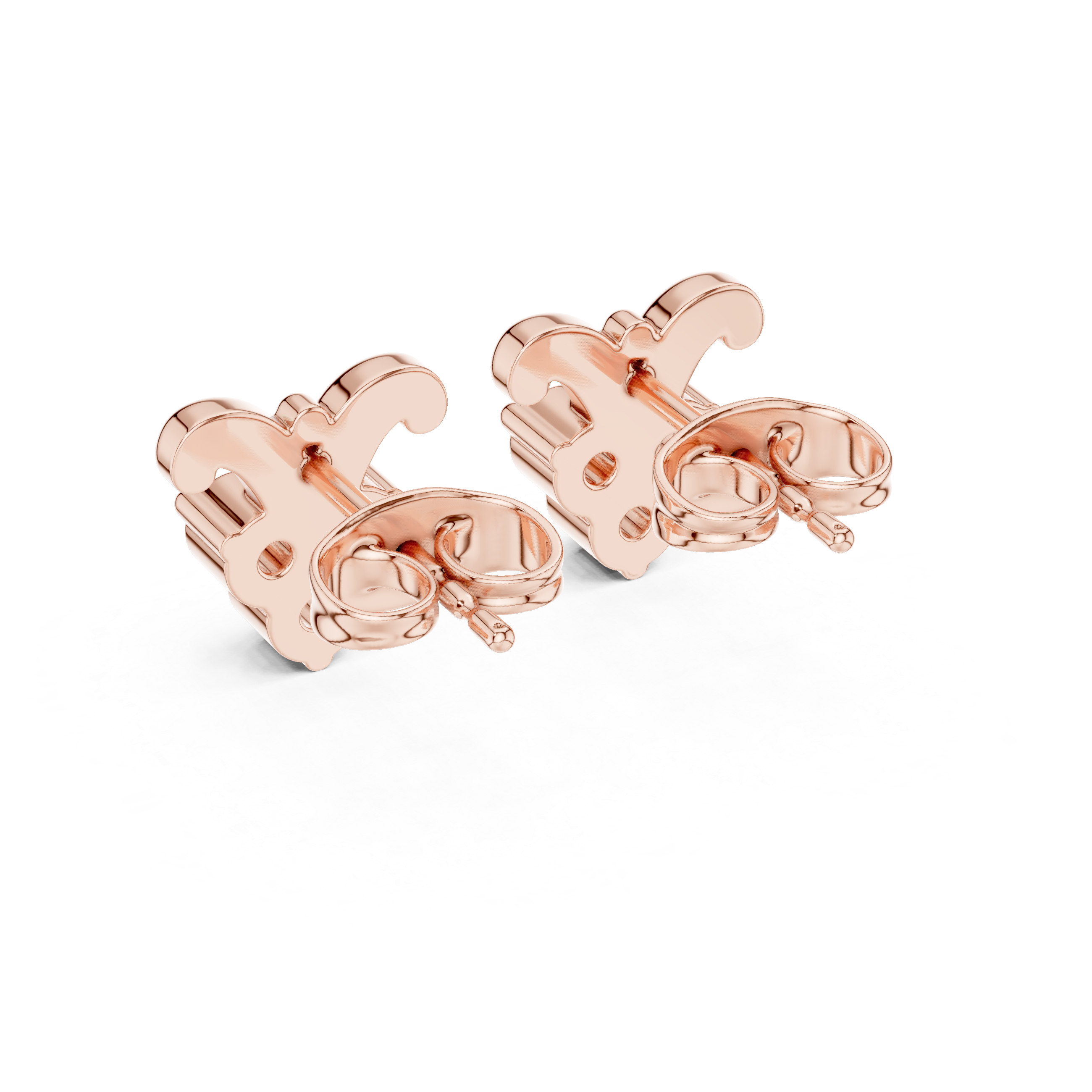 Round Brilliant Diamond Triple Cluster Scroll Motif Collet Set Stud Earrings