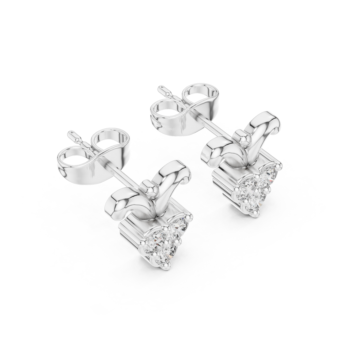 Round Brilliant Diamond Triple Cluster Scroll Motif Collet Set Stud Earrings