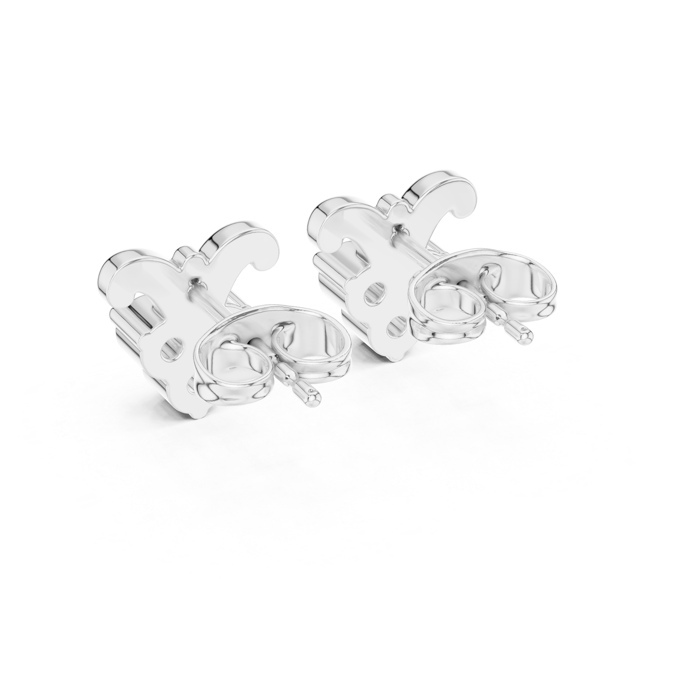 Round Brilliant Diamond Triple Cluster Scroll Motif Collet Set Stud Earrings