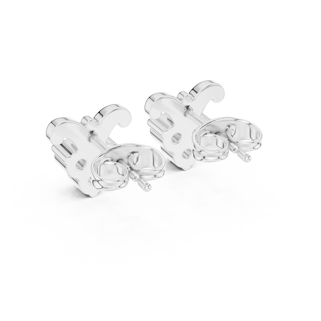 Round Brilliant Diamond Triple Cluster Scroll Motif Collet Set Stud Earrings