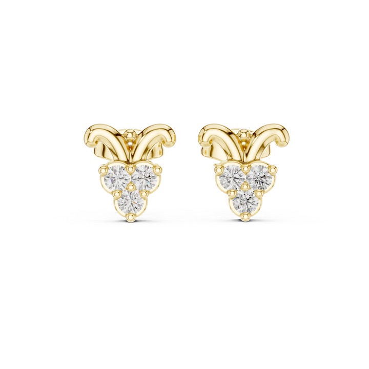 Round Brilliant Diamond Triple Cluster Scroll Motif Collet Set Stud Earrings