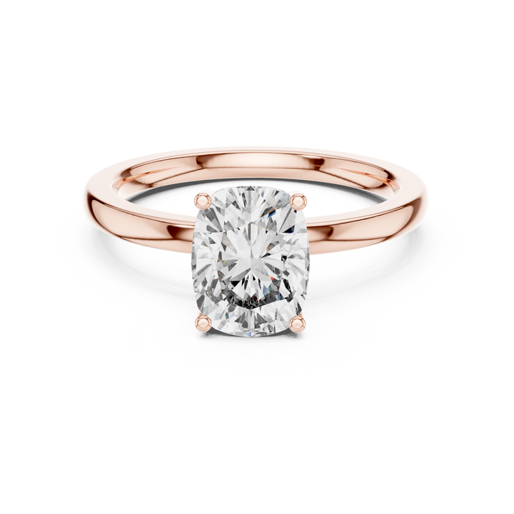 Cushion Cut Solitaire Diamond Ring with Hidden Halo Detail